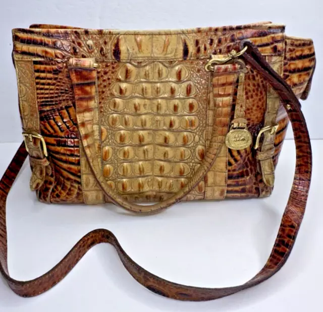 Brahmin Vivian Imperial Dome Satchel Gray Black Damask Pattern Handbag  Purse EUC