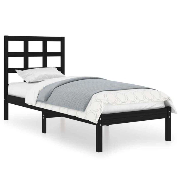BLACK SOLID PINEWOOD Bed Frame 90x200 cm, Sturdy Design, DIY Assembly £