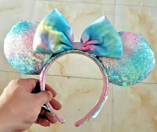 Disney Minnie Mouse Pastel Rainbow Tie Dye Cotton Candy Sequin Ear Headband