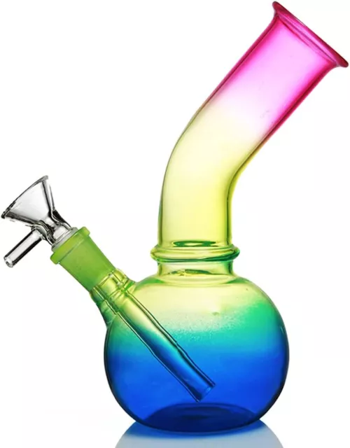 14MM - 7 INCH RAINBOW FROSTED LARGE GLASS BONG - Mini Water Pipe Shisha Hookah