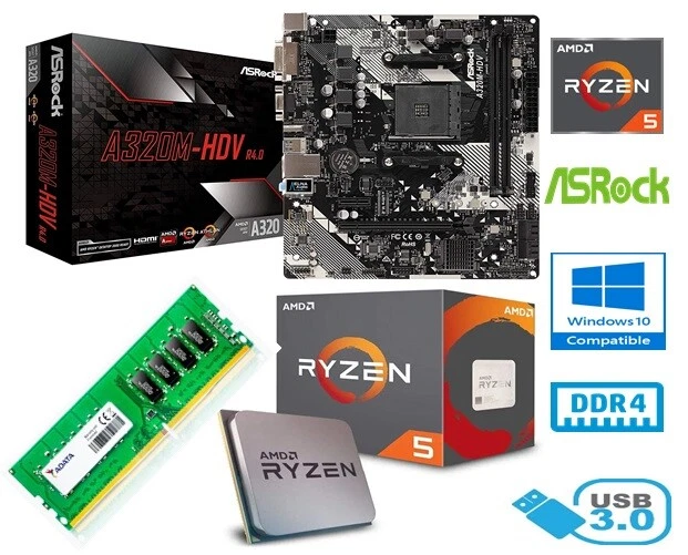 PACCHETTO AMD RYZEN 5 2600 - 6 Core - Scheda Madre Asrock A320M-Hdv - 8