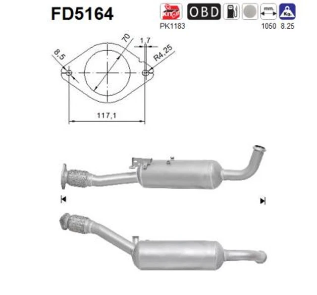 Filtro antiparticolato DPF filtro antiparticolato diesel AS FD5164 Cordierit per Opel Vivaro 2