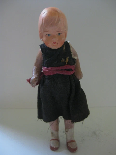 Old 6" Miniature Bisque Doll Hand Painted Jointed Arms Legs Frozen Head Torso