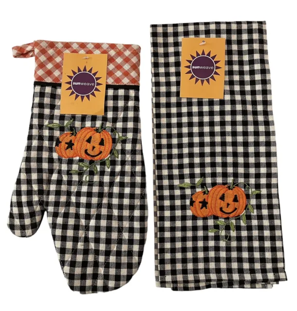 Juego de toallas de cocina y toallas de cocina acolchadas de calabazas de Halloween de colección NUEVO