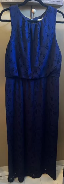 NEW YORK & COMPANY Size Large Maxi Dress Navy Lace Navy Lining Sleeveless