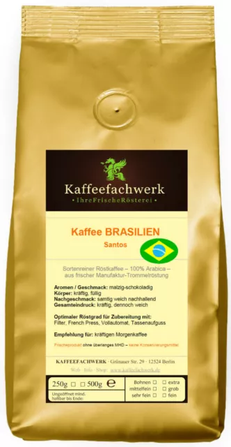 Kaffeefachwerk BRASILIEN Santos Kaffee ♥ Frisch geröstet, Bohnen oder gemahlen
