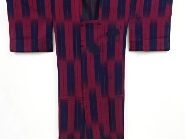 42749# Japanese Kimono / Antique Michiyuki Coat For Summer / Woven Stripe