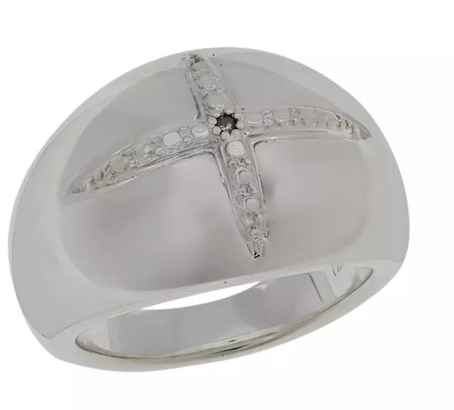 SEVILLA STERLING SILVER Diamond-Accented Cross Electroform Dome Ring ...