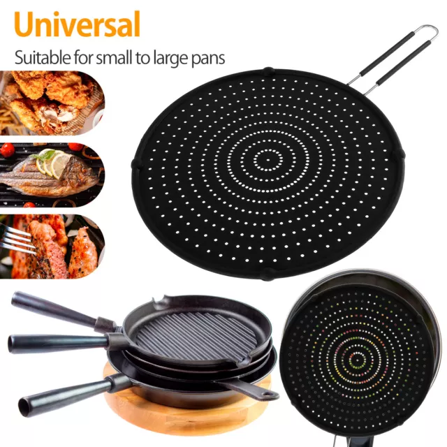 Splatter Guard 32cm Handle Strainer Pan Cover Silicone Round Sieve ⏎