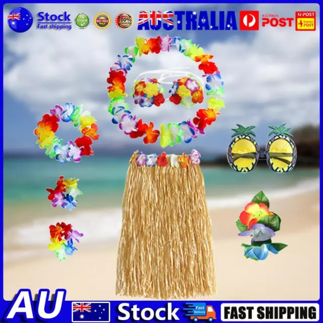 AU Grass Skirt Suit Party Dress Up Hawaiian Costume for Stage Beach (Yellow)
