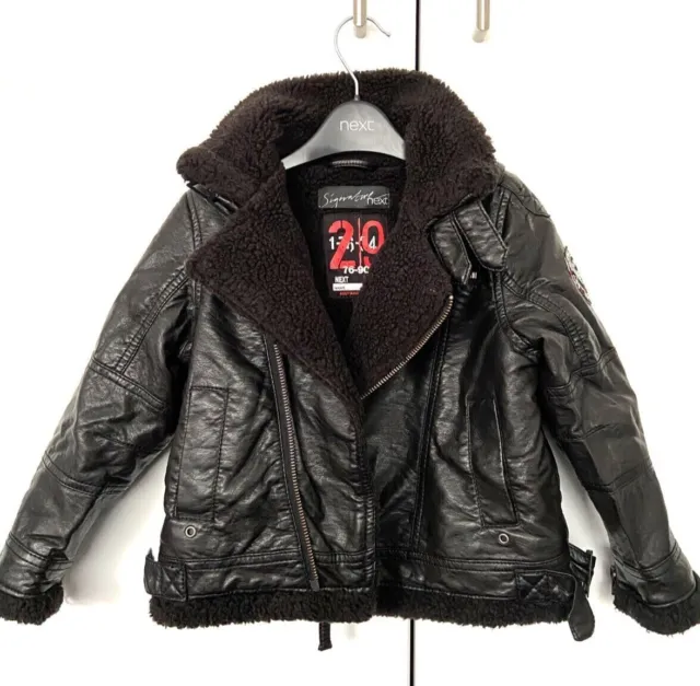 Next Boys Black Faux Leather Aviator Bomber Jacket with fur lining (age 3 years)