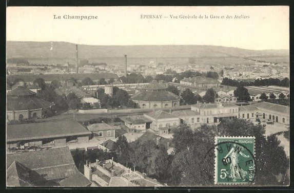 CPA Epernay, Vue Generale de la Gare et des Ateliers 1908
