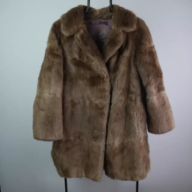 Womens Vintage 1970s Real Fur Coat Brown Full Length retro Jacket Size M