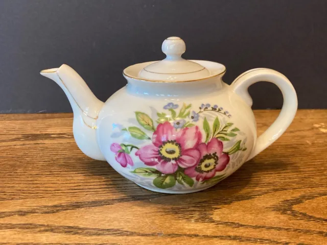 vintage Occupied Japan Ceramic Teapot w/ Pink Flowers gold trim
