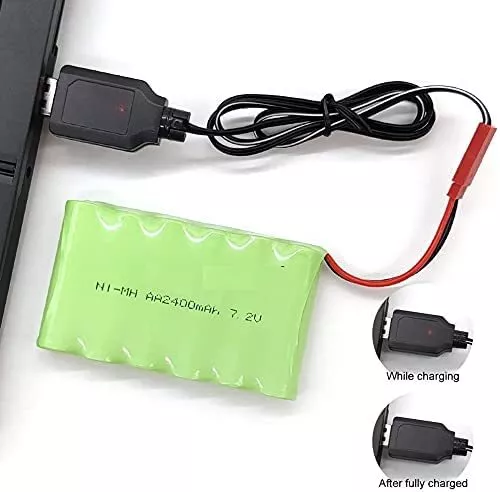 7.2V 2400mAh Ni-MH AA JST Batterie rechargeable et câble de chargeur USB pour RC 2