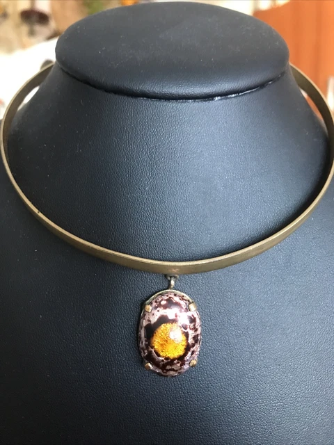 Grand Pendentif émaillé De Limoges En Or 18 Carats - Bijou Ancien Et Ouvragé - Occasion