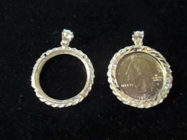 COIN HOLDER for Quarter Dollar & Pendant in Sterling Silver fit 24.26 mm coins