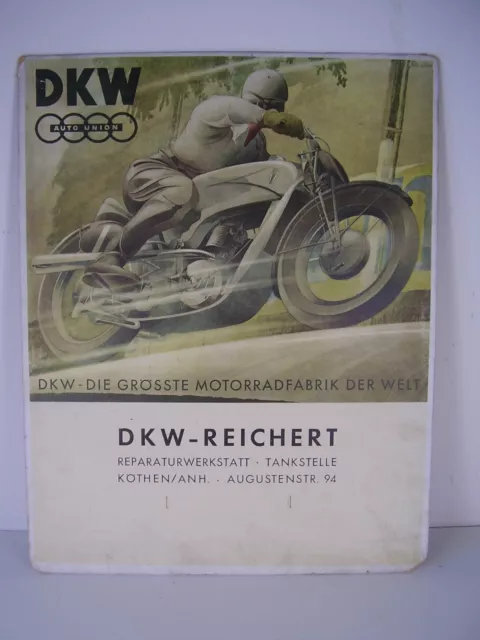 Antikes Originales Werbe Schild Pappe " DKW " DKW Motorradfabrik um 1939