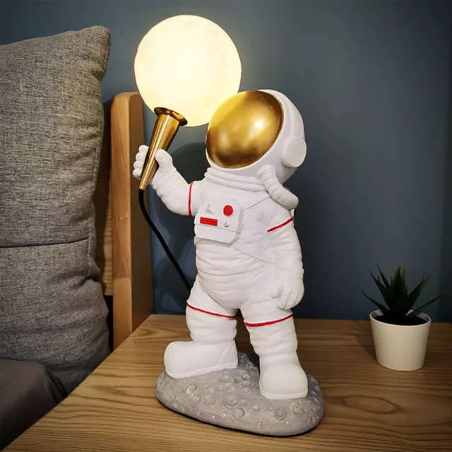 ASTRONAUT TABLE LAMP, Kids Room Spaceman Moon Desk Lamp, Resin Moon