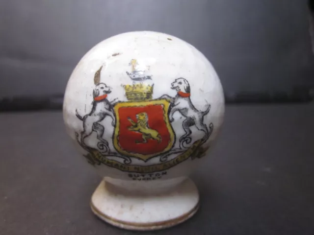 Vintage Crested Ware Sutton Burney Crest Golf Ball Shaped Salt Shaker
