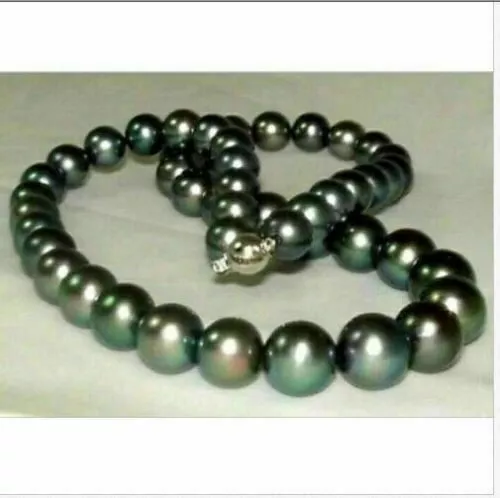 20 INCH AAAA 10-11mm REAL natural TAHITIAN black pearl necklace 14k Gold Clasp