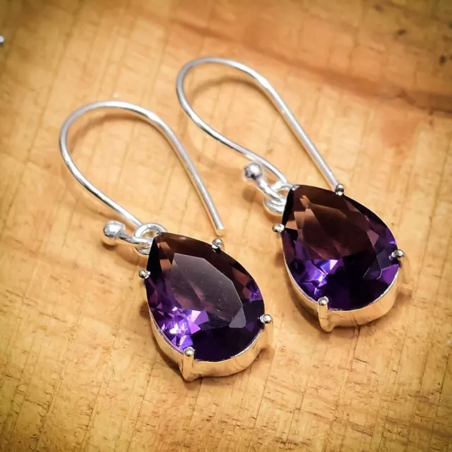 Purple Amethyst Gemstone 925 Sterling Silver Handmade Earring Jewelry Size-1"
