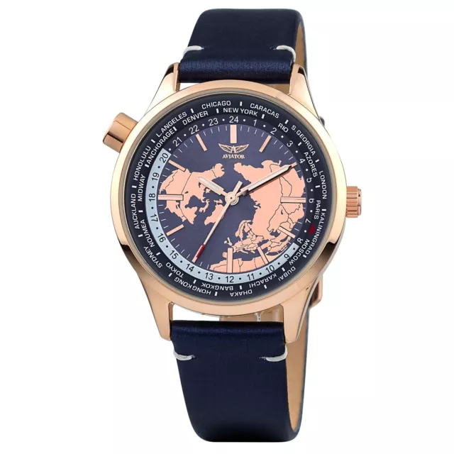 Orologio aviator donna al quarzo quartz analogico Watch da Polso pelle blu