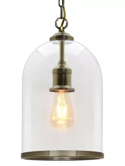 Vintage Antik Messing Glas Deckenanhänger Lampe Schirm Glocke Laterne Licht H3054