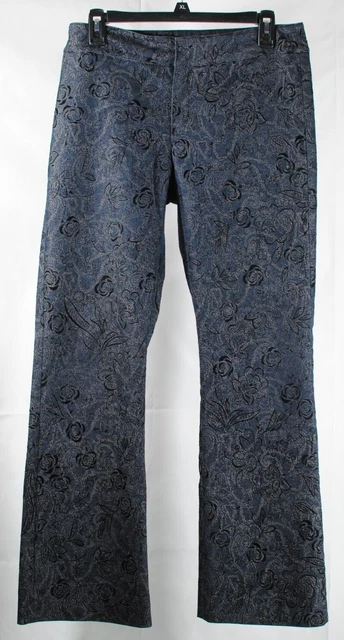 WOMYN Women’s Dress Pants Dark Blue Floral Design Zip Hooks Closure Size 6