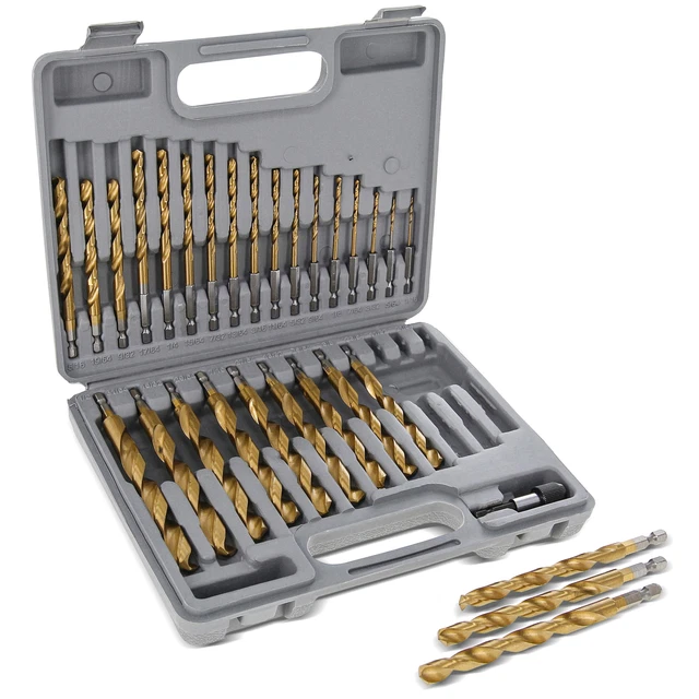 ABN 1/4in Hex Shank Drill Bit Set 30pc Quick Change Titanium Twist Drill Bit Set