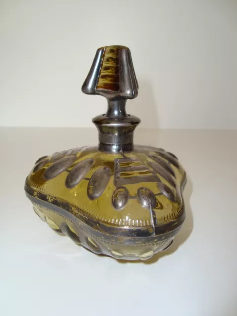 Antica bottiglia in vetro con decorazioni argento (per profumo)