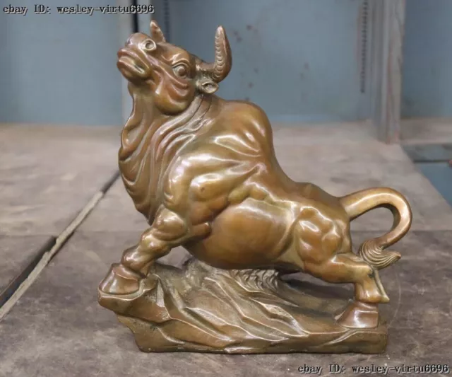 China Copper Bronze FengShui Zodiac Ox Oxen Cow Cattle Bull Bovine Animal Statue