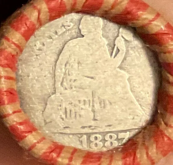 Crimped Sealed Wheat Penny roll capped with nice old silver 1887 Seated Dime #16