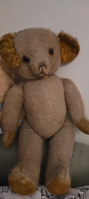 Ancien Ours En Peluche Articulé 45 Cm – Yeux En Verre – Béret écossais Vintage