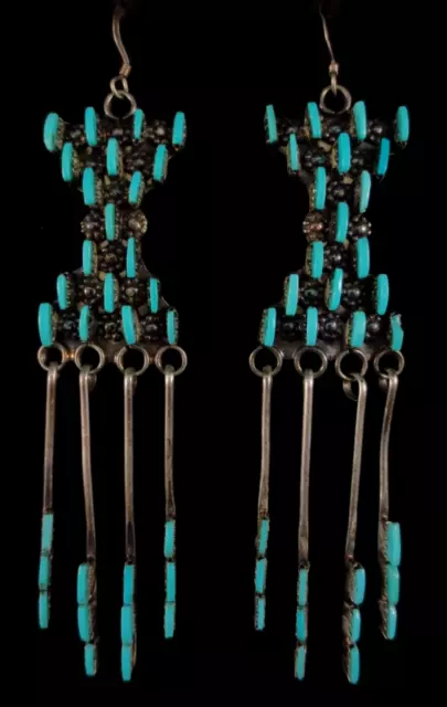 Vintage Zuni Earrings - Sterling and Turquoise Chandelier