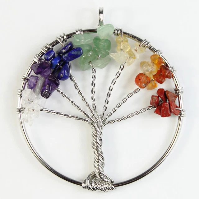 Natural Crystal gemstone Reiki Chakra Chip Beads Tree of Life Healing Pendants