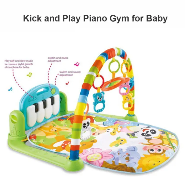 Baby Playmat Kick and Play Piano Gym Music LED Lights Hanging Toys Mirror Play