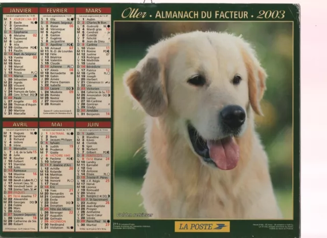 Calendriers La Poste Almanachs 2003 BERGER ALLEMAND LABRADOR