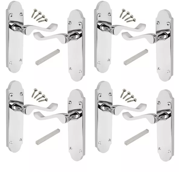 Polished Chrome door handles Pack of 4 (pairs) Shaped Scroll 168mm x 42mm