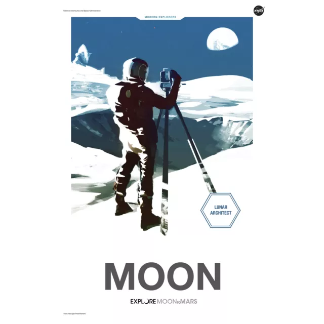 NASA Modern Explorers Explore Moon Mars Lunar Architect Artemis Art Poster Print