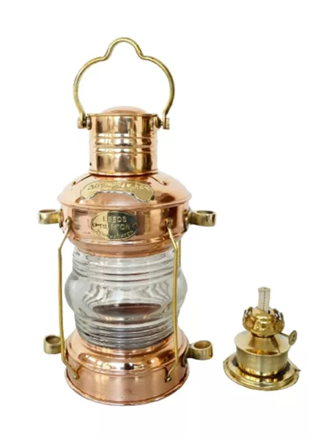 Brass & Copper Anchor Oil Lamp Leeds Burton Nautical Maritime 14" Ship Lantern