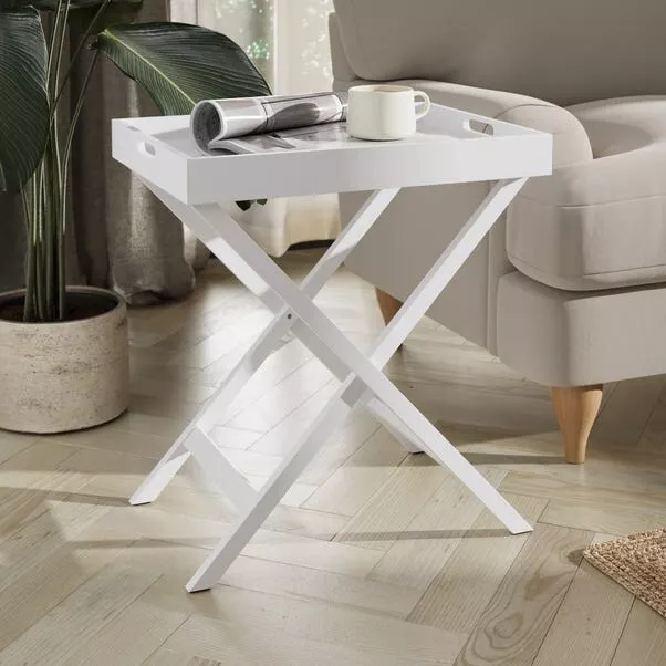 IKEA GLADOM SIDE Table w Removable Tray Top White Steel 17 1 2 x