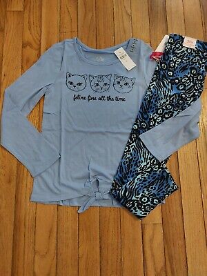 NWT Justice Girls Outfit Cat Top - Leggings Size 7 8 10 12 14