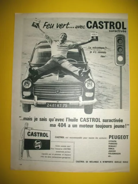 PUBLICITE DE PRESSE CASTROL HUILE SURACTIVéE AUTOMOBILE PEUGEOT 404 AD 1961