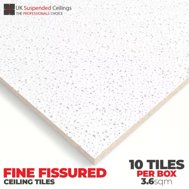 Fine Fissured Suspended Ceiling Tiles Square Edge 595x595mm 10 Per Box 600x600