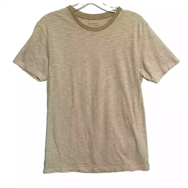 Barney's New York Striped Tee Womens Medium Tan Short Sleeve Cotton T-Shirt Top