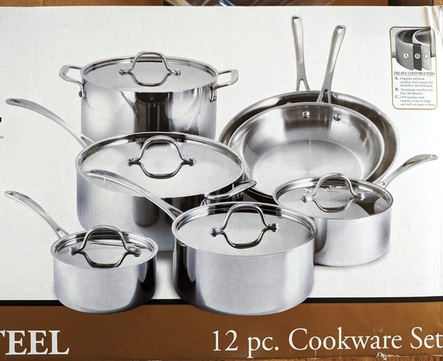 Grand Gourmet 12 Pc Commercial Tri-Ply Stainless Steel Cookware Set Paderno Worl