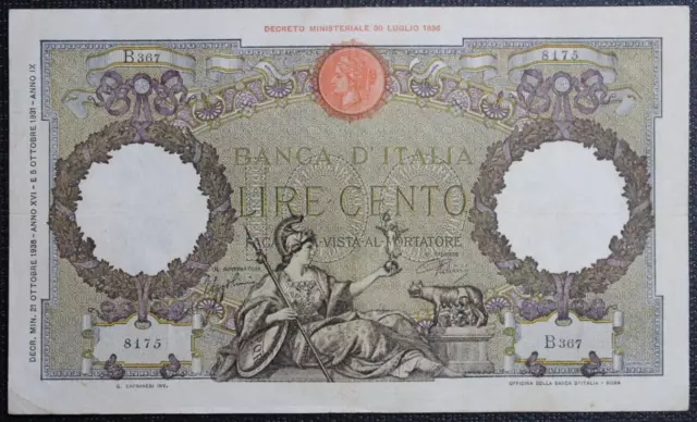 Italie - Italia - Italy - Billet Italien de 100 Lire du 21/10/1938