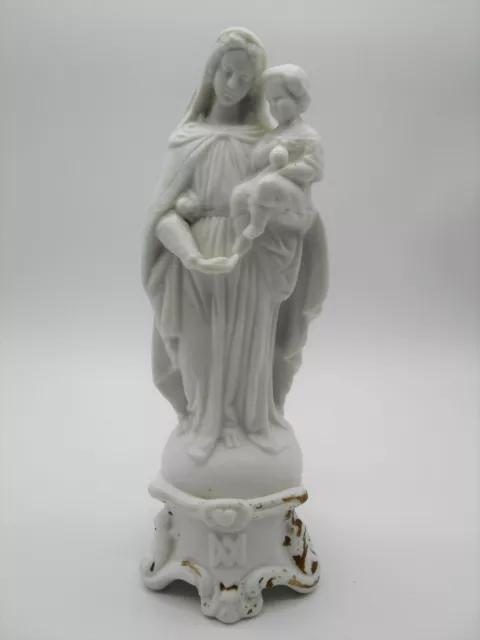 22,5 Cm SUPERBE FIGURINE / STATUETTE BISCUIT / PORCELAINE " VIERGE A L'ENFANT "