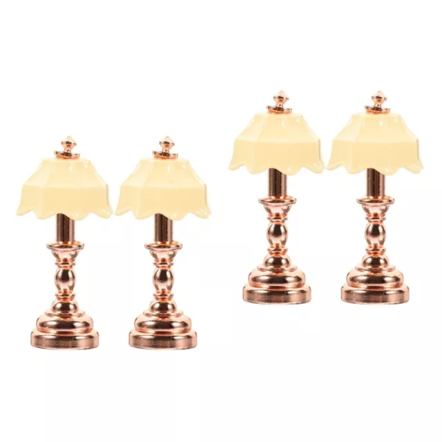 4 Pcs Mini Table Light Dolls House Bedside Lamp Decorate Metal